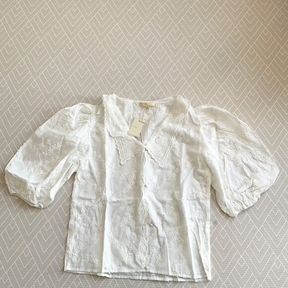 NWT MAJE cotton floral cut out lace half sleeves white top blouse SZ3 bust36 US4